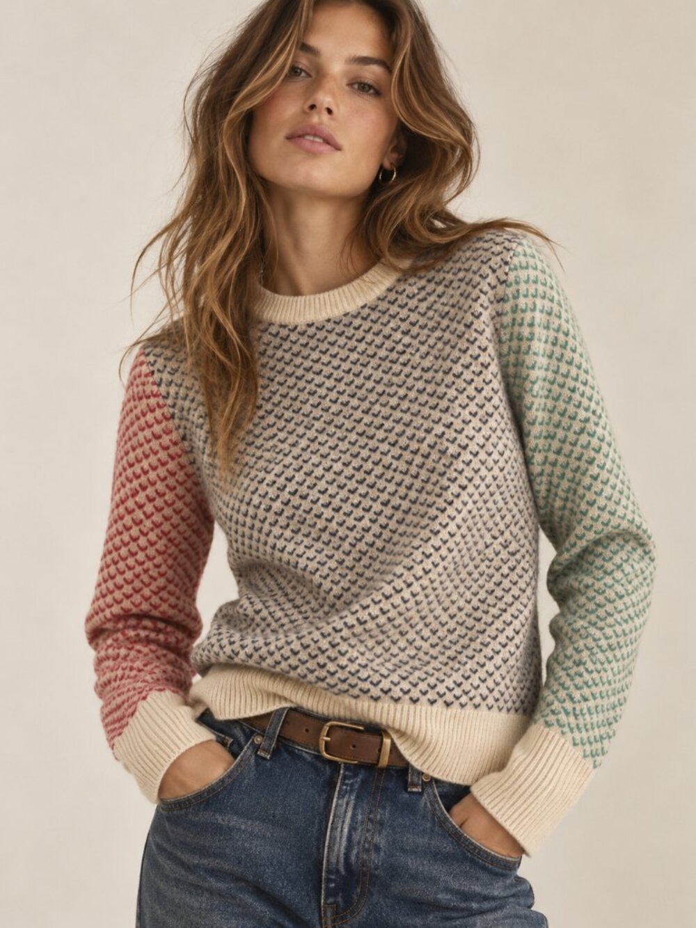 J.Crew Rugged Merino Wool Colorblock Knit Pullover Crewneck Sweater Size M